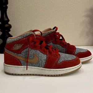 Youth size 5 Red and Denim air Jordans
